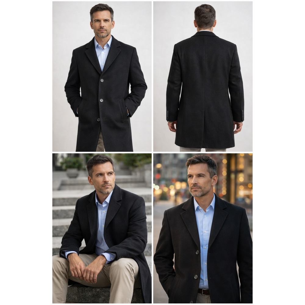 Calvin Klein‎ Coat Mens 42R Black Wool Cashmere Classic Long Winter Capsule